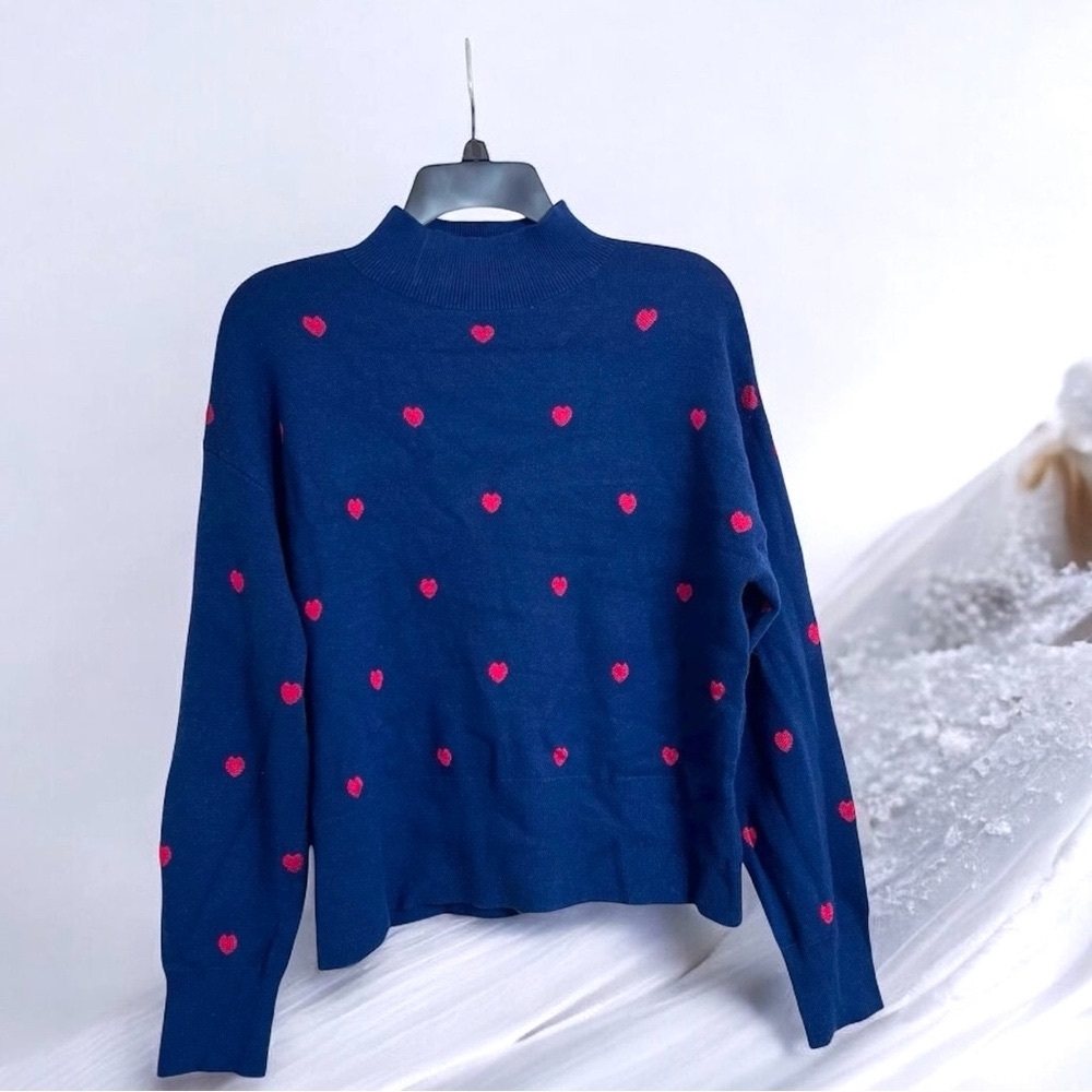 TRUTH by Republic Sweater Crew Neck Pullover  Long Sleeves Hearts Viscose‎ Blend